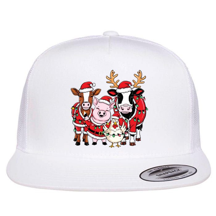 Cute Farm Animals Christmas Sweatshirt Santa Cow Pig Chicken Christmas Flat Bill Trucker Hat