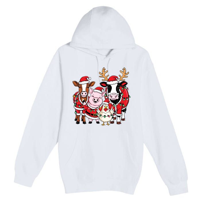 Cute Farm Animals Christmas Sweatshirt Santa Cow Pig Chicken Christmas Premium Pullover Hoodie