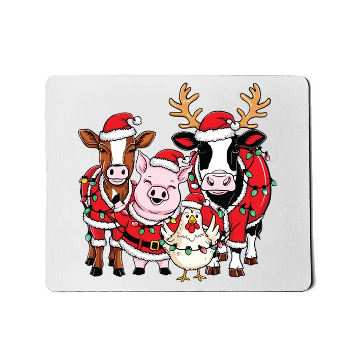 Cute Farm Animals Christmas Sweatshirt Santa Cow Pig Chicken Christmas Mousepad