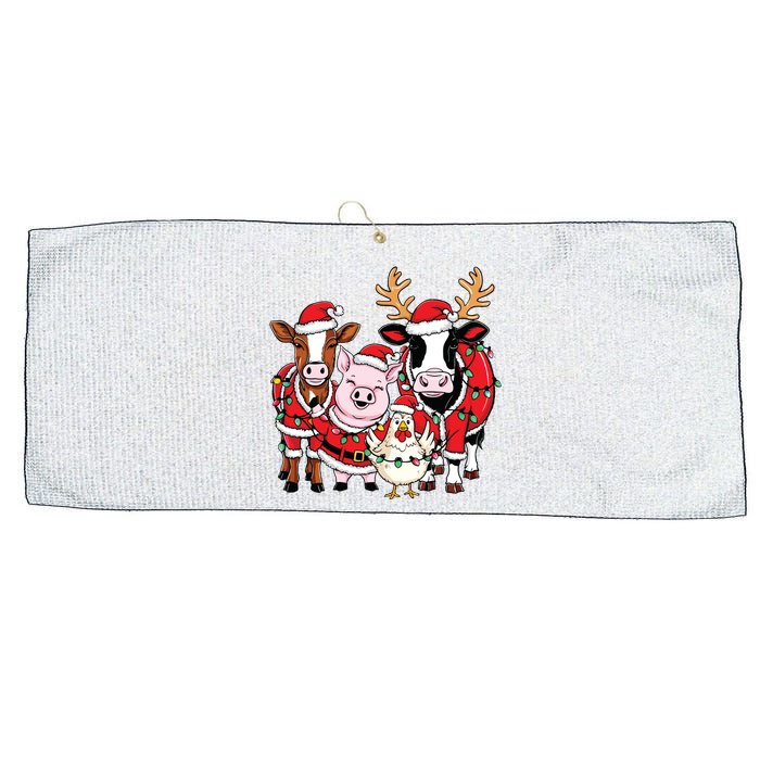 Cute Farm Animals Christmas Sweatshirt Santa Cow Pig Chicken Christmas Large Microfiber Waffle Golf Towel