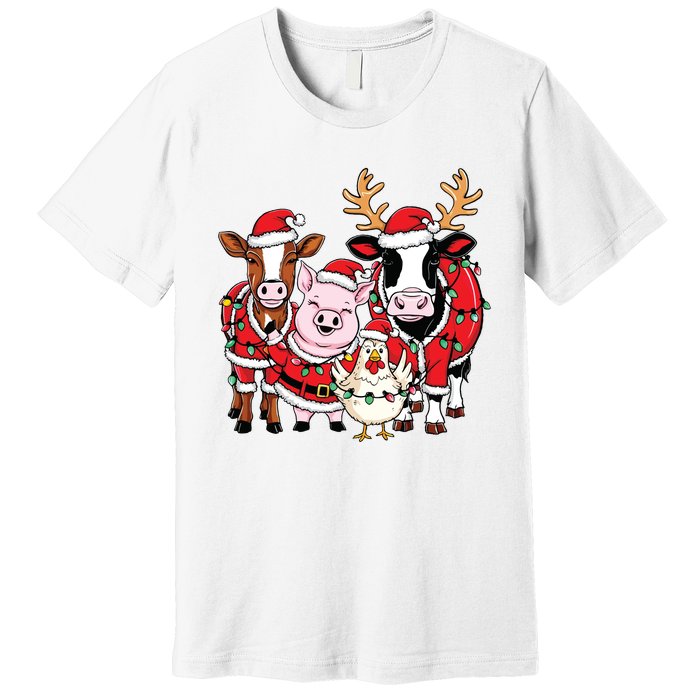 Cute Farm Animals Christmas Sweatshirt Santa Cow Pig Chicken Christmas Premium T-Shirt