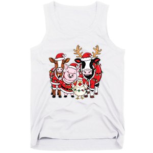 Cute Farm Animals Christmas Sweatshirt Santa Cow Pig Chicken Christmas Tank Top