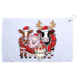 Cute Farm Animals Christmas Sweatshirt Santa Cow Pig Chicken Christmas Grommeted Golf Towel