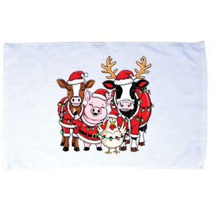 Cute Farm Animals Christmas Sweatshirt Santa Cow Pig Chicken Christmas Microfiber Hand Towel