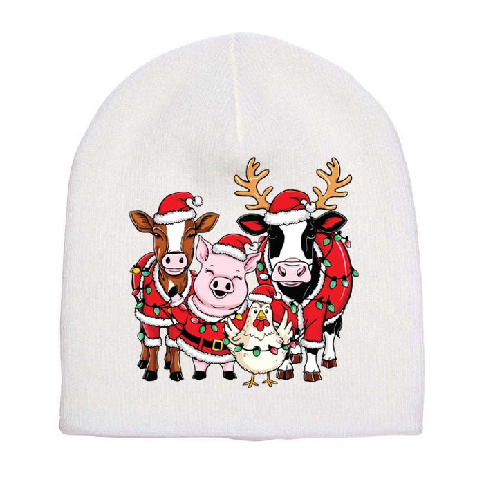 Cute Farm Animals Christmas Sweatshirt Santa Cow Pig Chicken Christmas Short Acrylic Beanie