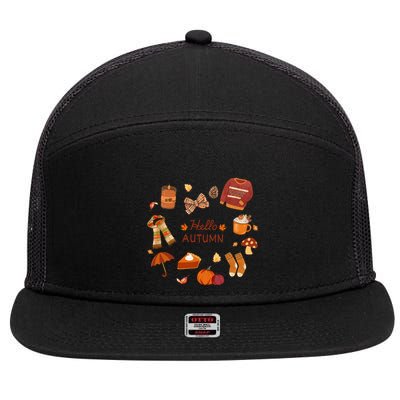 Cute Fall Autumn Little Things Retro Fall Hello Autumn 7 Panel Mesh Trucker Snapback Hat