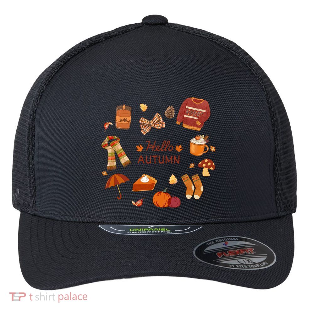 Cute Fall Autumn Little Things Retro Fall Hello Autumn Flexfit Unipanel Trucker Cap