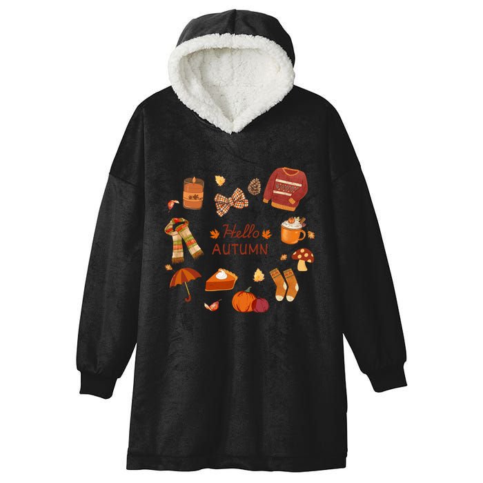 Cute Fall Autumn Little Things Retro Fall Hello Autumn Hooded Wearable Blanket