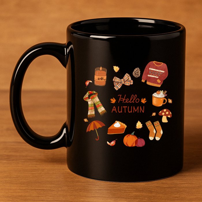 Cute Fall Autumn Little Things Retro Fall Hello Autumn 11oz C Handle Ceramic Mug