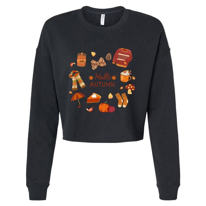 Cute Fall Autumn Little Things Retro Fall Hello Autumn Cropped Pullover Crew