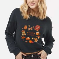 Cute Fall Autumn Little Things Retro Fall Hello Autumn Cropped Pullover Crew