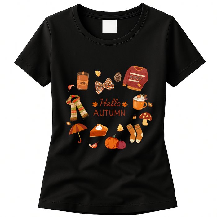Cute Fall Autumn Little Things Retro Fall Hello Autumn Womens T-Shirt
