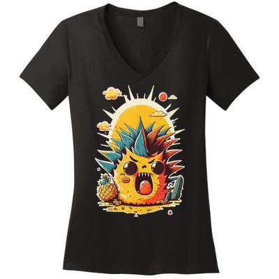 Cute Funny Angry Cartoon Pineapple Tank Top Women's V-Neck T-Shirt
