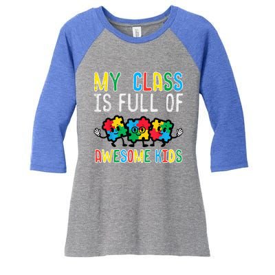 Class Full Awesome kid Autism Awareness Ausome Sped Teacher Women's Tri-Blend 3/4-Sleeve Raglan Shirt