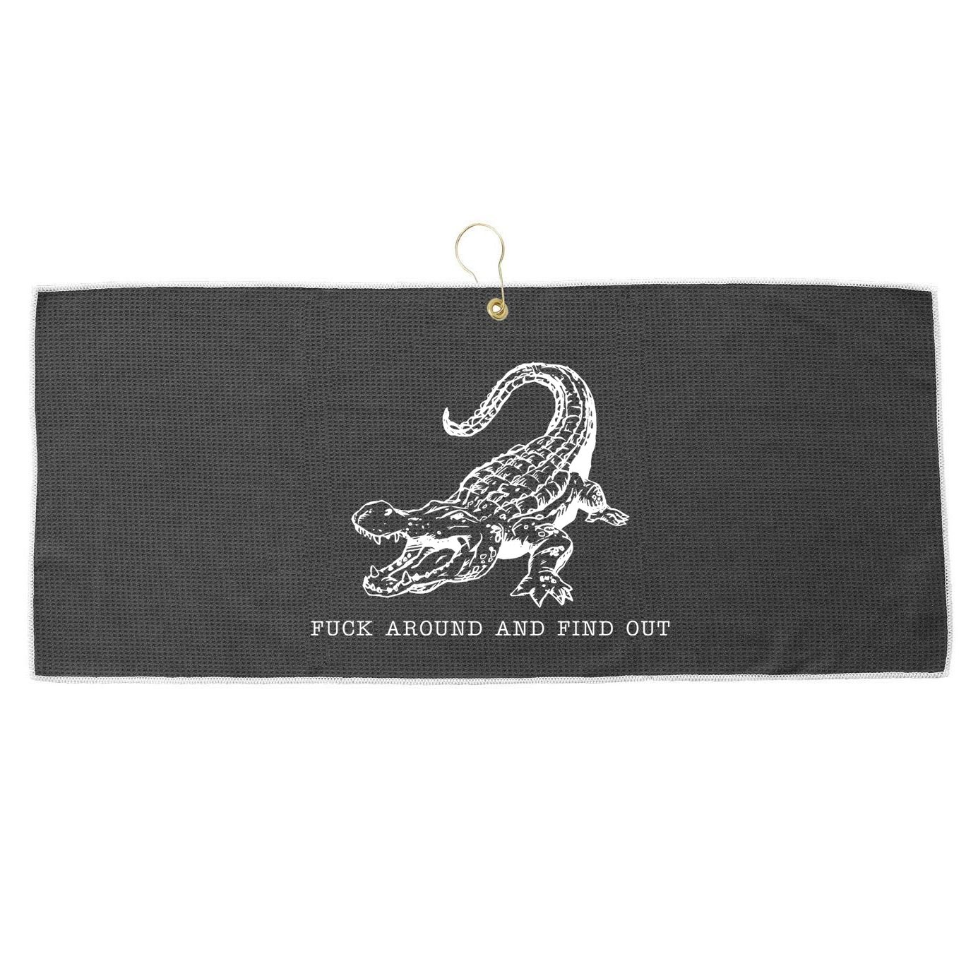 Crocodile Fuck Around And Find Out Large Microfiber Waffle Golf Towel