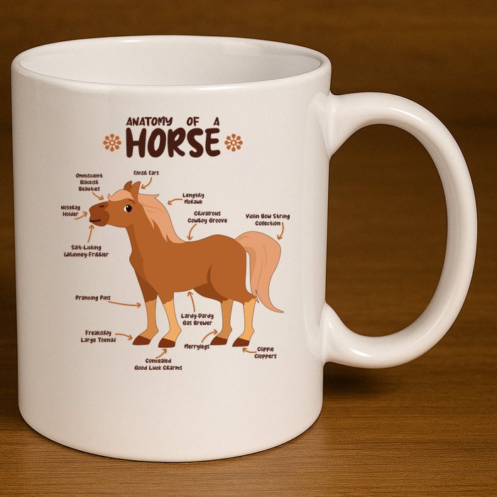 Cute Funny Anatomy Of A Horse Diagram 11oz C Handle Ceramic Mug