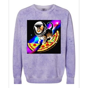 Cat Flying A Pizza Astronaut Kitten Space Colorblast Crewneck Sweatshirt