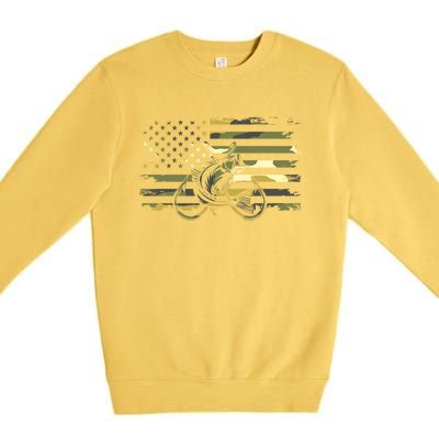 Camouflage Fishing Apparel American Flag Premium Crewneck Sweatshirt