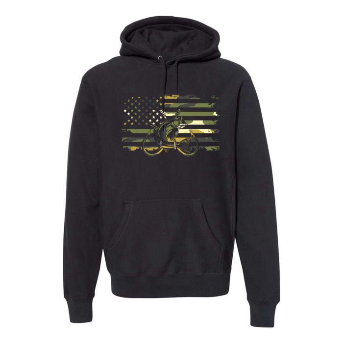 Camouflage Fishing Apparel American Flag Premium Hoodie