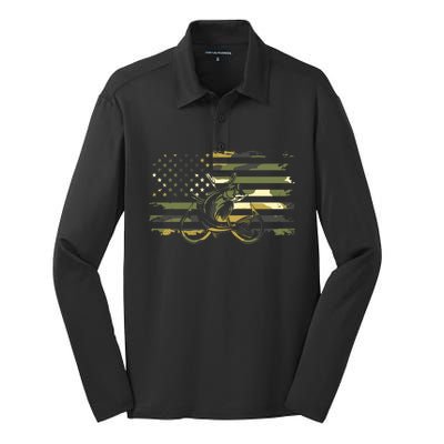 Camouflage Fishing Apparel American Flag Silk Touch Performance Long Sleeve Polo