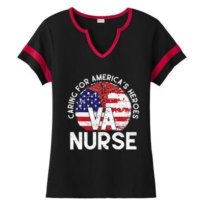 Caring For AmericaS Heroes Patriotic Va Nurse Ladies Halftime Notch Neck Tee