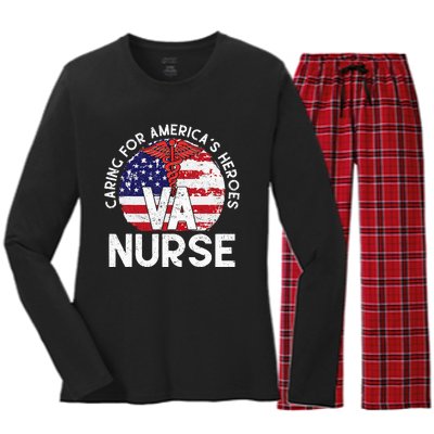 Caring For AmericaS Heroes Patriotic Va Nurse Women's Long Sleeve Flannel Pajama Set 