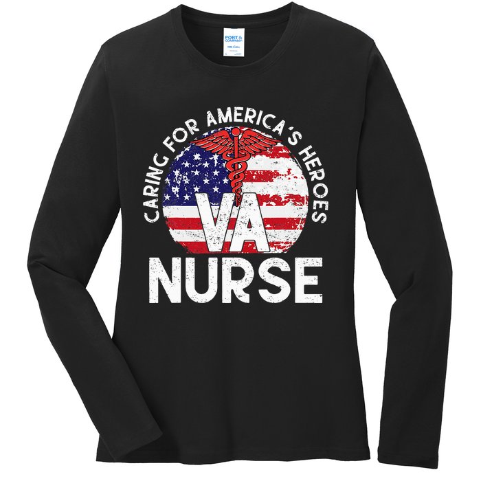 Caring For AmericaS Heroes Patriotic Va Nurse Ladies Long Sleeve Shirt