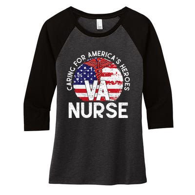 Caring For AmericaS Heroes Patriotic Va Nurse Women's Tri-Blend 3/4-Sleeve Raglan Shirt