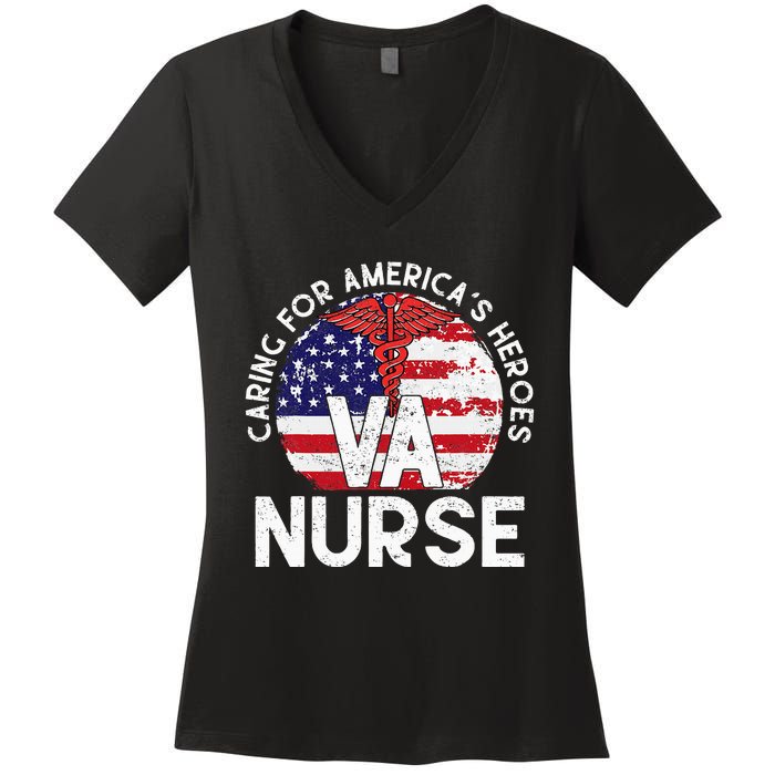 Caring For AmericaS Heroes Patriotic Va Nurse Women's V-Neck T-Shirt