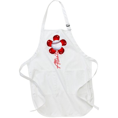 Cute Flower Atlanta Retro Baseball Lover Full-Length Apron With Pockets