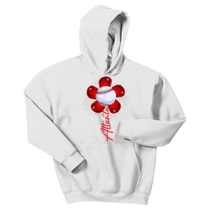 Cute Flower Atlanta Retro Baseball Lover Kids Hoodie