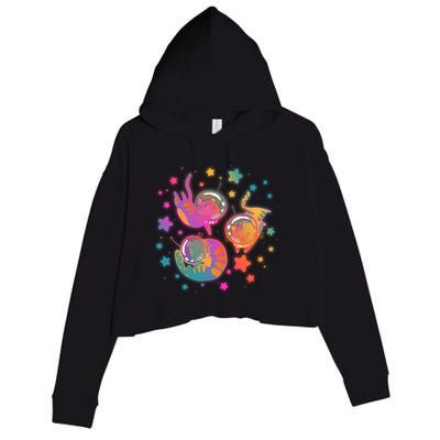 Cute Funny Astronaut Space Kitty Cats Crop Fleece Hoodie
