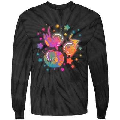 Cute Funny Astronaut Space Kitty Cats Tie-Dye Long Sleeve Shirt