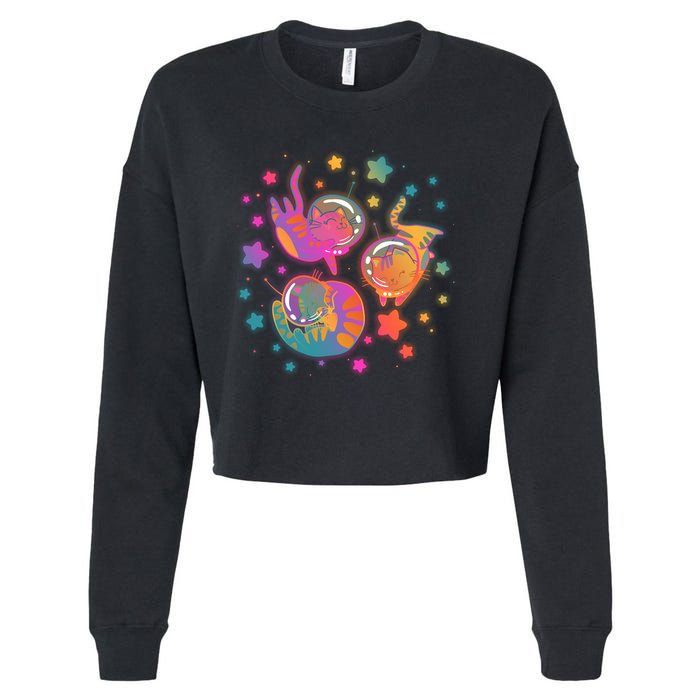Cute Funny Astronaut Space Kitty Cats Cropped Pullover Crew