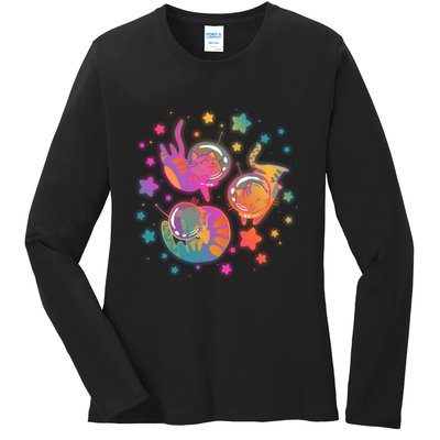 Cute Funny Astronaut Space Kitty Cats Ladies Long Sleeve Shirt