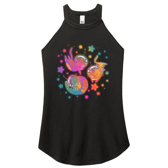 Cute Funny Astronaut Space Kitty Cats Women's Perfect Tri Rocker Tank