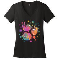 Cute Funny Astronaut Space Kitty Cats Women's V-Neck T-Shirt