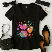 Cute Funny Astronaut Space Kitty Cats Women's V-Neck T-Shirt