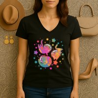 Cute Funny Astronaut Space Kitty Cats Women's V-Neck T-Shirt