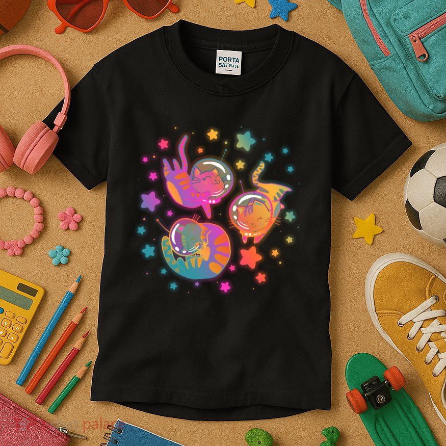 Cute Funny Astronaut Space Kitty Cats Kids T-Shirt