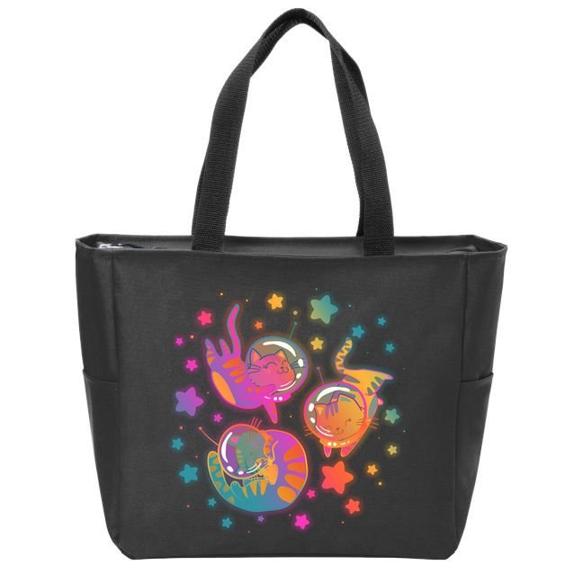 Cute Funny Astronaut Space Kitty Cats Zip Tote Bag