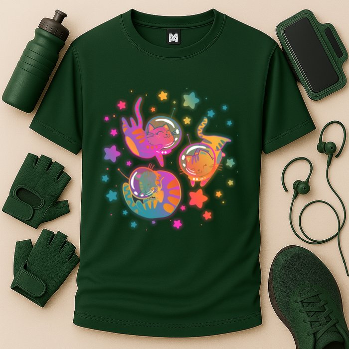 Cute Funny Astronaut Space Kitty Cats Cooling Performance Crew T-Shirt