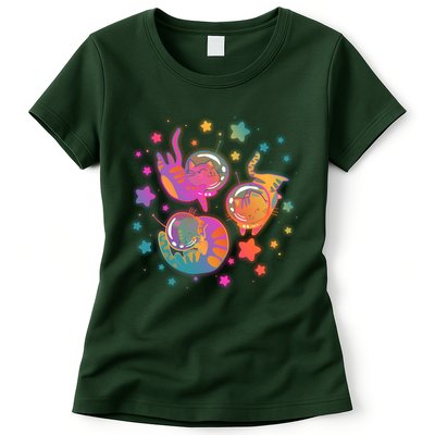 Cute Funny Astronaut Space Kitty Cats Womens T-Shirt