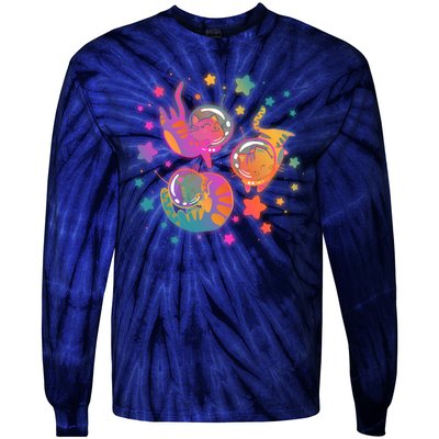 Cute Funny Astronaut Space Kitty Cats Tie-Dye Long Sleeve Shirt