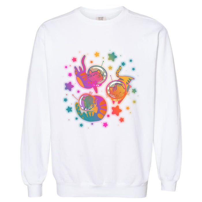 Cute Funny Astronaut Space Kitty Cats Garment-Dyed Sweatshirt