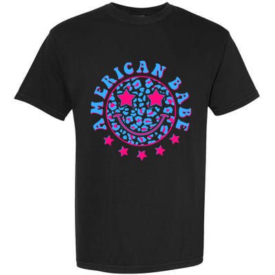 Cute Funny American Babe Leopard Print Smiley Emoji Garment-Dyed Heavyweight T-Shirt