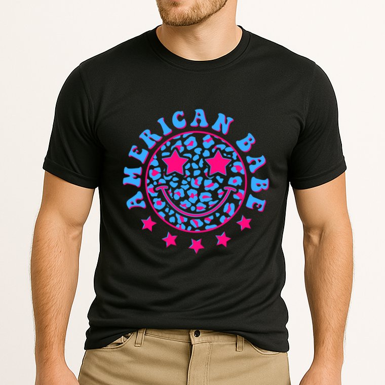 Cute Funny American Babe Leopard Print Smiley Emoji Performance Shirt