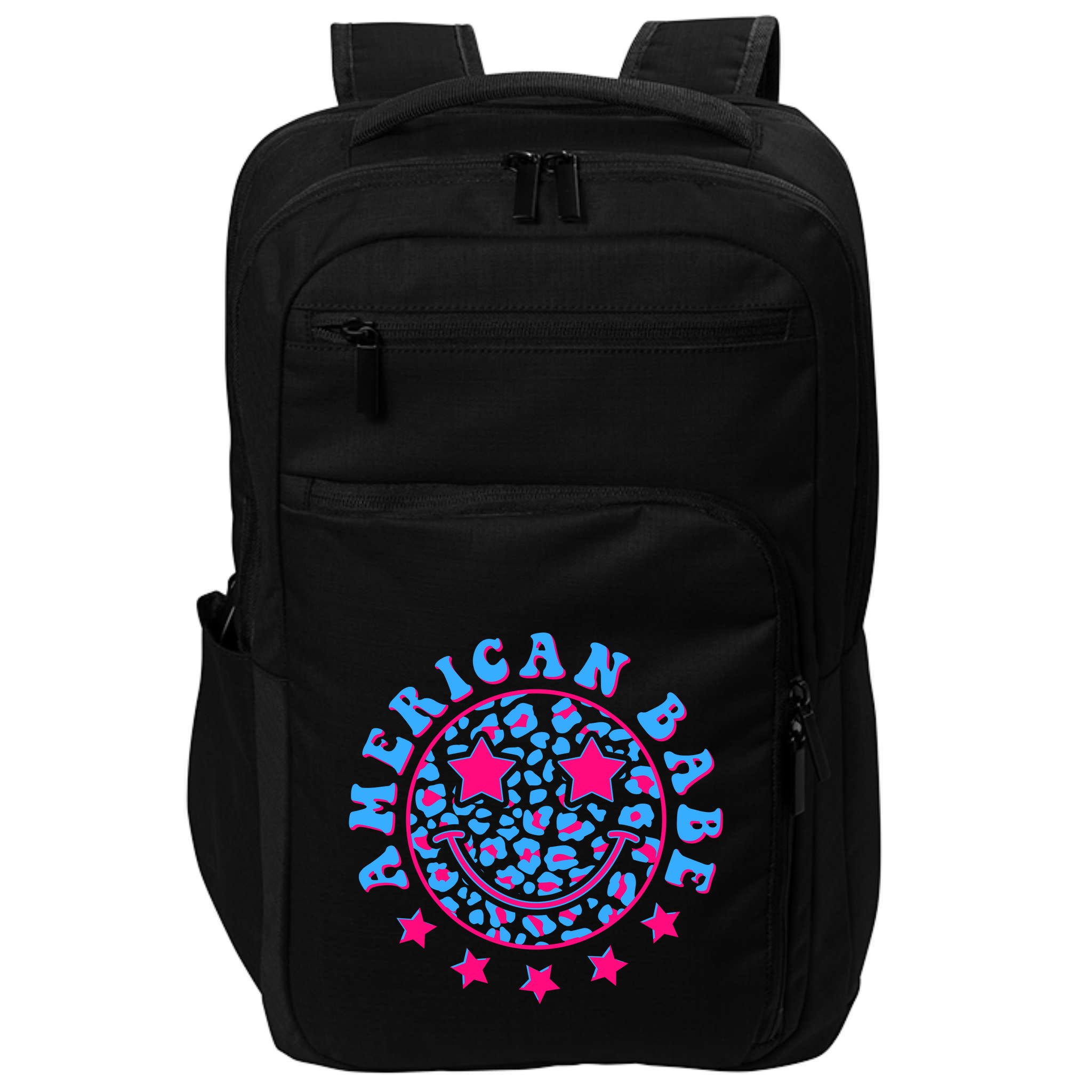 Cute Funny American Babe Leopard Print Smiley Emoji Impact Tech Backpack