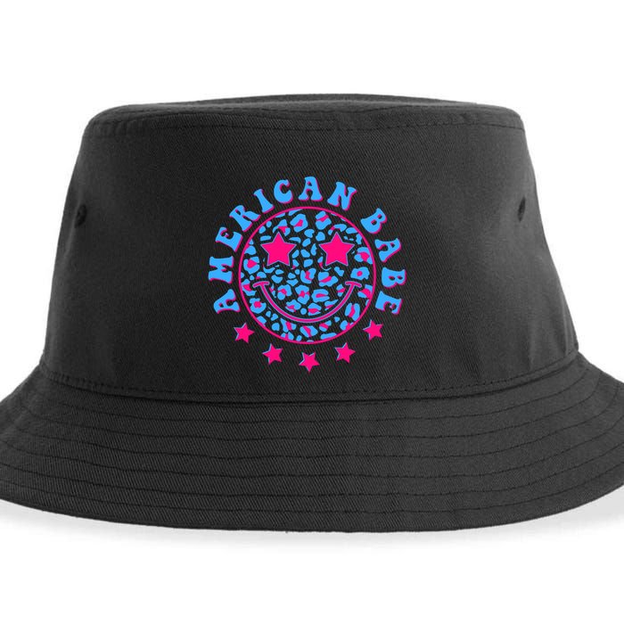 Cute Funny American Babe Leopard Print Smiley Emoji Sustainable Bucket Hat