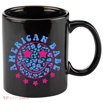 Cute Funny American Babe Leopard Print Smiley Emoji 11oz C Handle Ceramic Mug